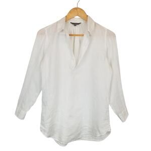 American Colors by Alex Lehr 100% Linen White Popover Blouse Tunic Shirt Size XS